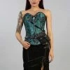 Burleska Reversible Overbust Zip Corset In Turquoise Black Jacquard And Gold King -Spooky Threads reversible overbust zip corset in turquoise black jacquard and gold king burleska 300x