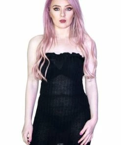 Dr Faust Ribbed Stretchy Soft Knitted Bodycon Black Mini Dress - Bonnie