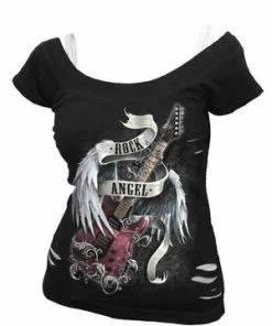 Spiral Rock Angel - 2In1 White Ripped Top Black