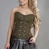 Burleska Rock Overbust Corset In Olive Green & Brown Twill -Spooky Threads rock overbust corset in olive green brown twill burleska 300x