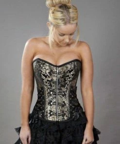 Burleska Rock Overbust Corset With Studs In King Brocade -Spooky Threads rock overbust corset with studs in king brocade burleska 4 300x