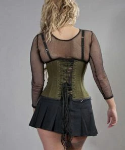 Burleska Rock Underbust Corset In Olive Green & Twill -Spooky Threads rock underbust corset in olive green twill burleska 2 300x