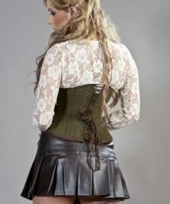 Burleska Rock Underbust Corset In Olive Green & Twill -Spooky Threads rock underbust corset in olive green twill burleska 4 300x