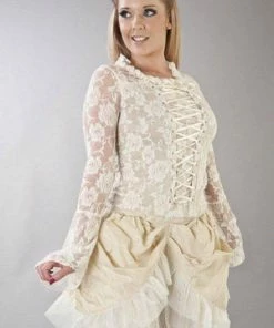 Burleska Sarah Long Sleeve Victorian Top In Lycra And Lace Overlay -Spooky Threads sarah long sleeve victorian top in lycra and lace overlay burleska 3 300x
