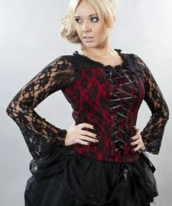 Burleska Sarah Long Sleeve Victorian Top In Lycra And Lace Overlay