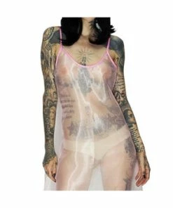 Dr Faust Scoop Neck Pink Sheer Mini Dress - Summer -Spooky Threads scoop neck pink sheer mini dress summer dr faust 3 300x