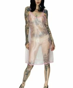 Dr Faust Scoop Neck Pink Sheer Mini Dress - Summer