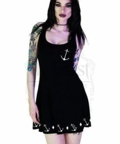 Dr Faust Seafarer White Anchors Black Mini Dress - Liv