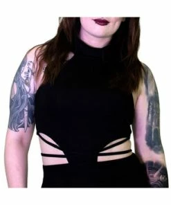 Dr Faust Seductive Black Stripes Black Midi Dress - Ruth -Spooky Threads seductive black stripes black midi dress ruth dr faust 4 300x