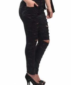 Queen Of Darkness Shiny Pants With Ripped Legs -Spooky Threads shiny pants with ripped legs queen of darkness 3 300x