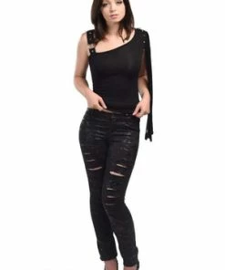 Queen Of Darkness Shiny Pants With Ripped Legs -Spooky Threads shiny pants with ripped legs queen of darkness 4 300x