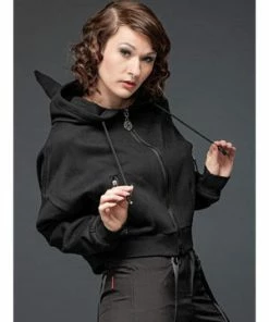 Queen Of Darkness Short Jacket Hood With Horns -Spooky Threads short jacket hood with horns queen of darkness 4 300x