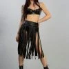 Burleska Shredder Knee Length Fringe Skirt In Black Matte -Spooky Threads shredder knee length fringe skirt in black matte burleska 300x