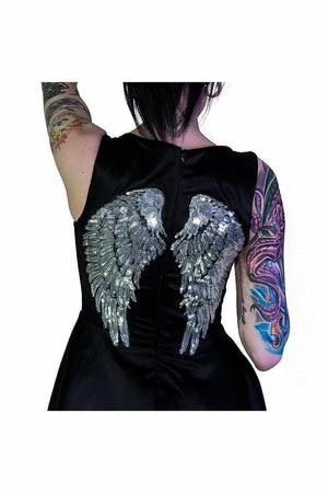 Dr Faust Silver Sequin Wings Black Silk Mini Dress - Hope 5 Dr Faust Silver Sequin Wings Black Silk Mini Dress - Hope - Image 3
