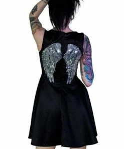 Dr Faust Silver Sequin Wings Black Silk Mini Dress - Hope