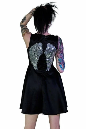Dr Faust Silver Sequin Wings Black Silk Mini Dress - Hope 3 Dr Faust Silver Sequin Wings Black Silk Mini Dress - Hope