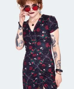 Jawbreaker Skull & Roses Print Midi Dress