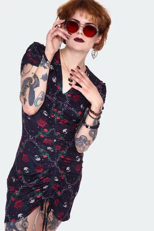 Jawbreaker Skull & Roses Print Midi Dress 5 Jawbreaker Skull & Roses Print Midi Dress - Image 3