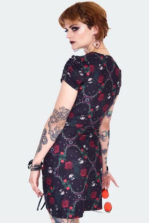 Jawbreaker Skull & Roses Print Midi Dress 4 Jawbreaker Skull & Roses Print Midi Dress - Image 2