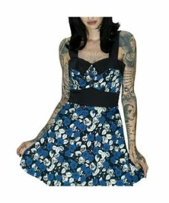 Dr Faust Skulls And Blue Roses Mini Dress - Victoria 5 Dr Faust Skulls And Blue Roses Mini Dress - Victoria -Spooky Threads skulls and blue roses mini dress victoria dr faust 2 300x