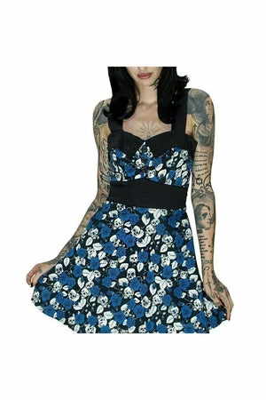 Dr Faust Skulls And Blue Roses Mini Dress - Victoria 4 Dr Faust Skulls And Blue Roses Mini Dress - Victoria - Image 2