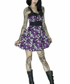 Dr Faust Skulls And Purple Roses Mini Dress - Michelle