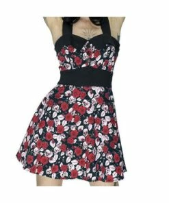 Spooky Threads -Spooky Threads skulls and red roses mini dress ember dr faust 2 300x