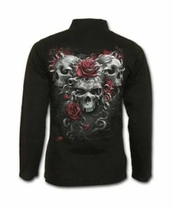 Spiral Skulls N' Roses - Slant Zip Women Biker Jacket Black
