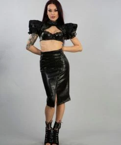 Burleska Sonya Steampunk Bolero Shrug In Black Matte -Spooky Threads sonya steampunk bolero shrug in black matte burleska 3 300x