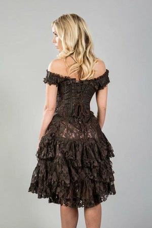 Burleska Sophia Knee Length Corset Dress In Brown Stripe Brocade 4 Burleska Sophia Knee Length Corset Dress In Brown Stripe Brocade - Image 2