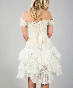 Burleska Sophia Knee Length Corset Dress In Cream Taffeta -Spooky Threads sophia knee length corset dress in cream taffeta burleska 2 300x