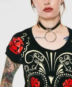 Jawbreaker Sugar Skull Black T-Shirt -Spooky Threads sugar skull black t shirt jawbreaker 3 300x