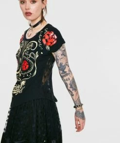 Jawbreaker Sugar Skull Black T-Shirt -Spooky Threads sugar skull black t shirt jawbreaker 4 300x