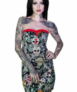 Dr Faust Sugar Skulls Colourful Mini Dress - Annalee -Spooky Threads sugar skulls colourful mini dress annalee dr faust 2 300x