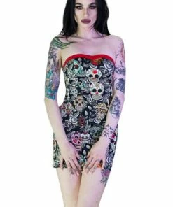Dr Faust Sugar Skulls Colourful Mini Dress - Annalee -Spooky Threads sugar skulls colourful mini dress annalee dr faust 3 300x