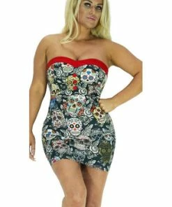 Dr Faust Sugar Skulls Colourful Mini Dress - Annalee -Spooky Threads sugar skulls colourful mini dress annalee dr faust 4 300x