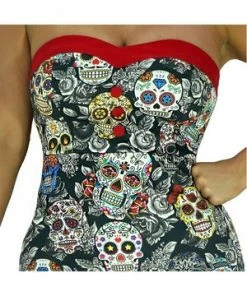 Dr Faust Sugar Skulls Colourful Mini Dress - Annalee -Spooky Threads sugar skulls colourful mini dress annalee dr faust 5 300x