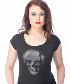 Queen Of Darkness T-Shirt With Black Skull Print -Spooky Threads t shirt with black skull print queen of darkness 4 300x
