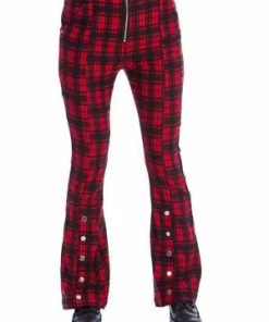 Banned Tartan Night Flare Trousers 7 Banned Tartan Night Flare Trousers -Spooky Threads tartan night flare trousers banned 3 300x