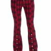 Banned Tartan Night Flare Trousers -Spooky Threads tartan night flare trousers banned 300x