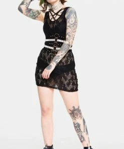 Jawbreaker Tied Up In Lace Cross Front Dress -Spooky Threads tied up in lace cross front dress jawbreaker 3 300x