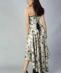 Burleska Valerie High Low Corset Dress In Satin Flock -Spooky Threads valerie high low corset dress in satin flock burleska 2 300x