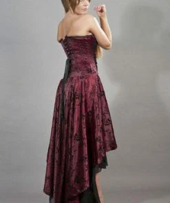Burleska Valerie High Low Corset Dress In Satin Flock -Spooky Threads valerie high low corset dress in satin flock burleska 4 300x