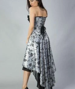 Burleska Valerie High Low Corset Dress In Satin Flock -Spooky Threads valerie high low corset dress in satin flock burleska 6 300x