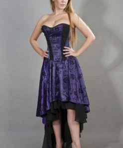 Burleska Valerie High Low Corset Dress In Satin Flock -Spooky Threads valerie high low corset dress in satin flock burleska 7 300x