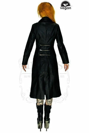 Dr Faust Vegan Leather Alternative Long Black Coat - Bellona 4 Dr Faust Vegan Leather Alternative Long Black Coat - Bellona - Image 2