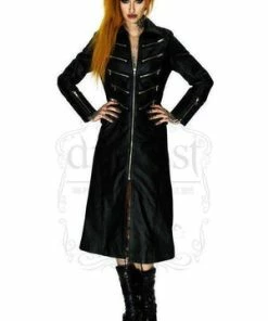 Dr Faust Vegan Leather Alternative Long Black Coat - Bellona