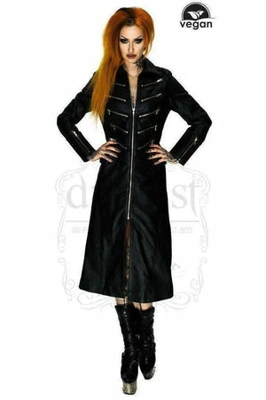 Dr Faust Vegan Leather Alternative Long Black Coat - Bellona 3 Dr Faust Vegan Leather Alternative Long Black Coat - Bellona