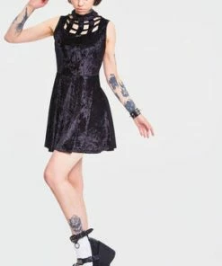 Jawbreaker Veleveteen Dream Caged Neck Mini Dress -Spooky Threads veleveteen dream caged neck mini dress jawbreaker 3 300x