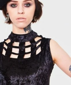Jawbreaker Veleveteen Dream Caged Neck Mini Dress -Spooky Threads veleveteen dream caged neck mini dress jawbreaker 4 300x